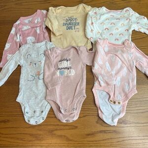 6 pc long sleeve newborn bodysuits